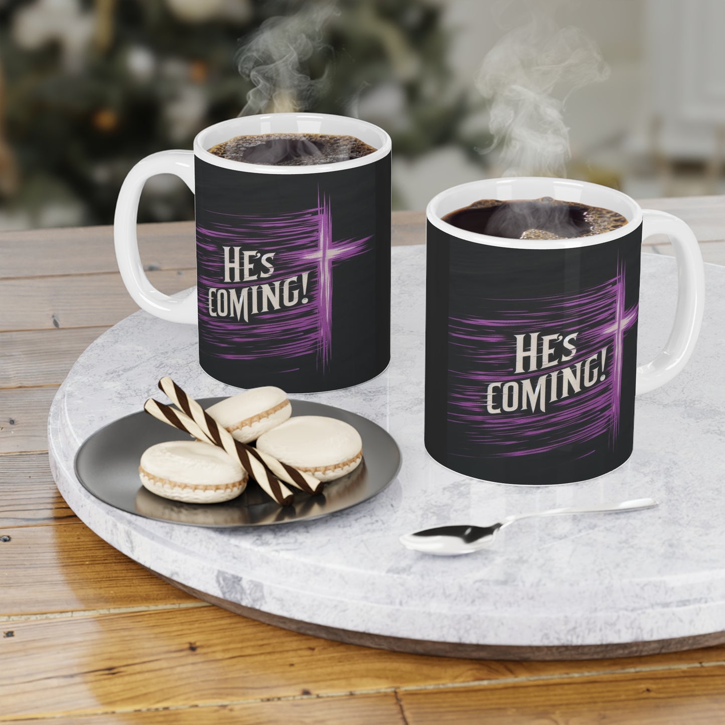 'He's Coming' Cross Mug – Prophetic Christian Coffee Cup (11oz & 15oz)