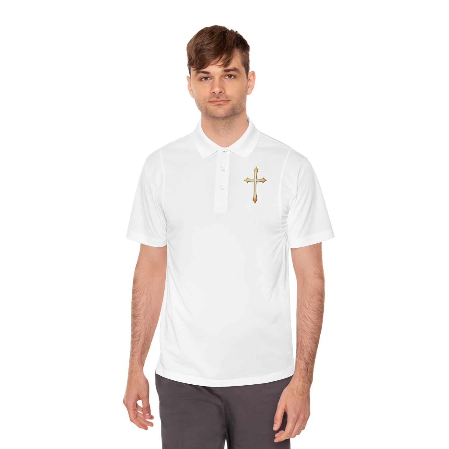 Men’s Modern Gold Cross Polo Shirt – Sleek Faith-Inspired Design