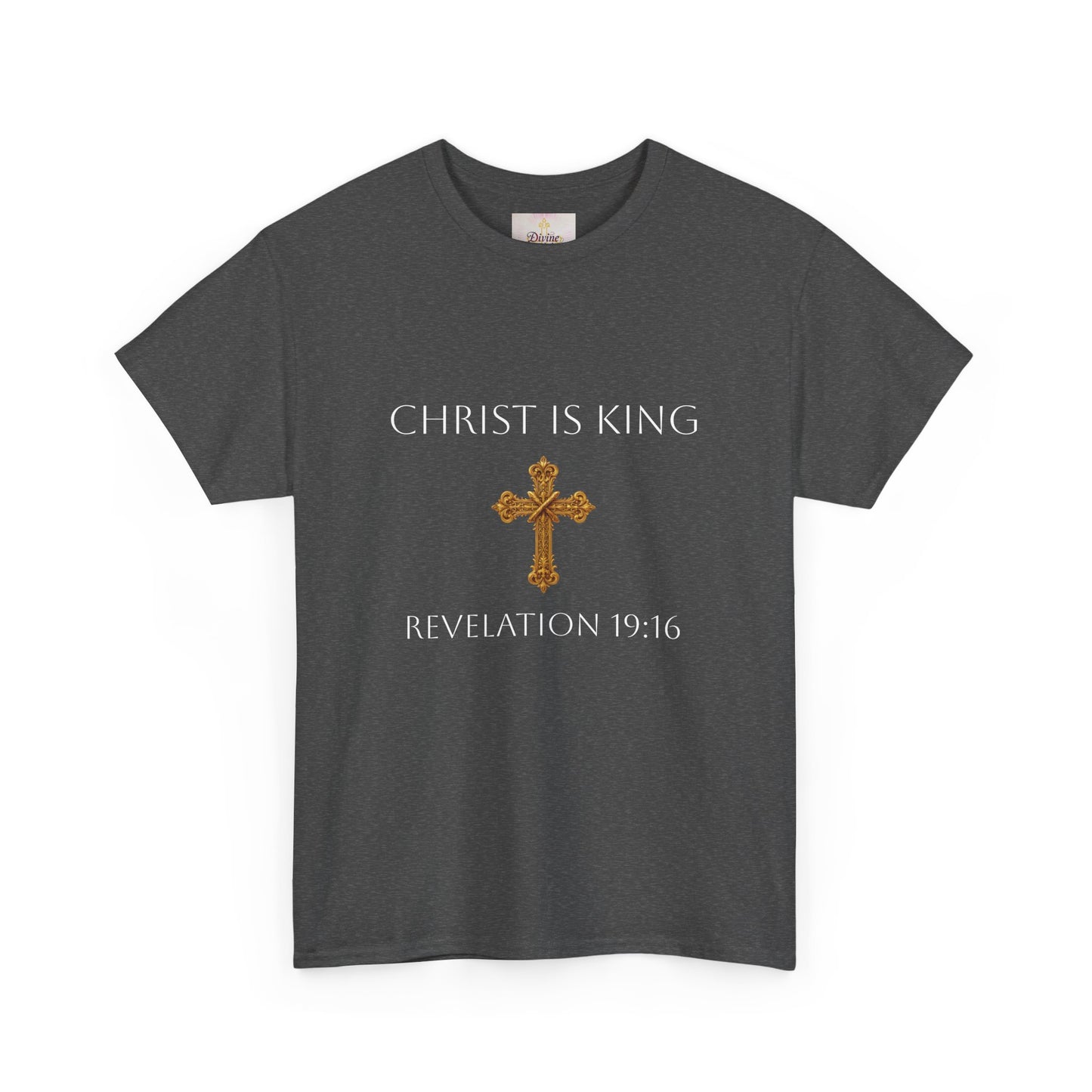 King of Kings, Lord of Lords Men’s Scripture Tee – Christ is King (Revelation 19:16) (White Lettering)