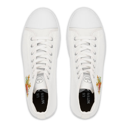 Faith in Bloom – Women’s White High-Top Sneakers with Floral Cross