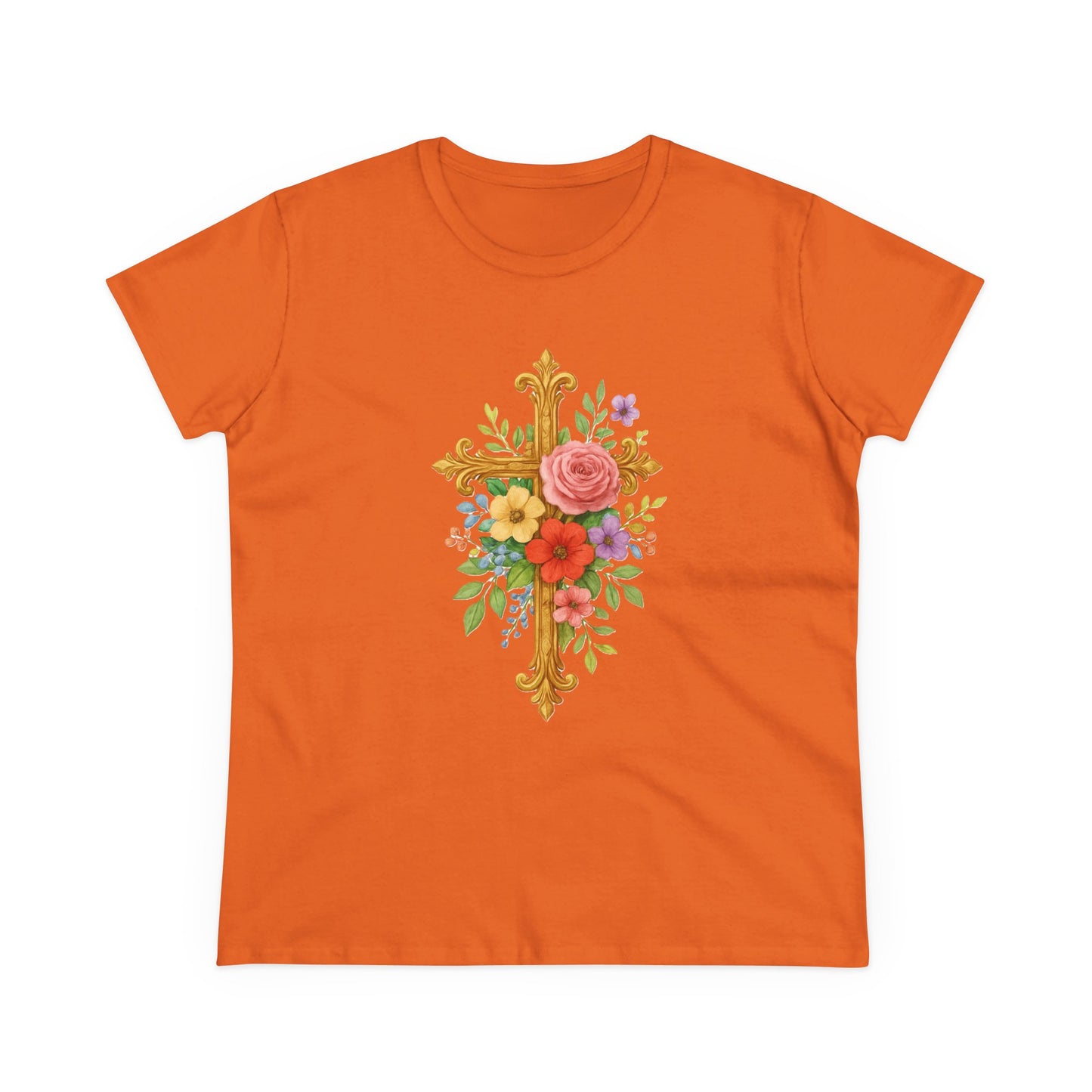Radiant Floral Cross Women’s T-Shirt – Faith & Beauty in Bloom