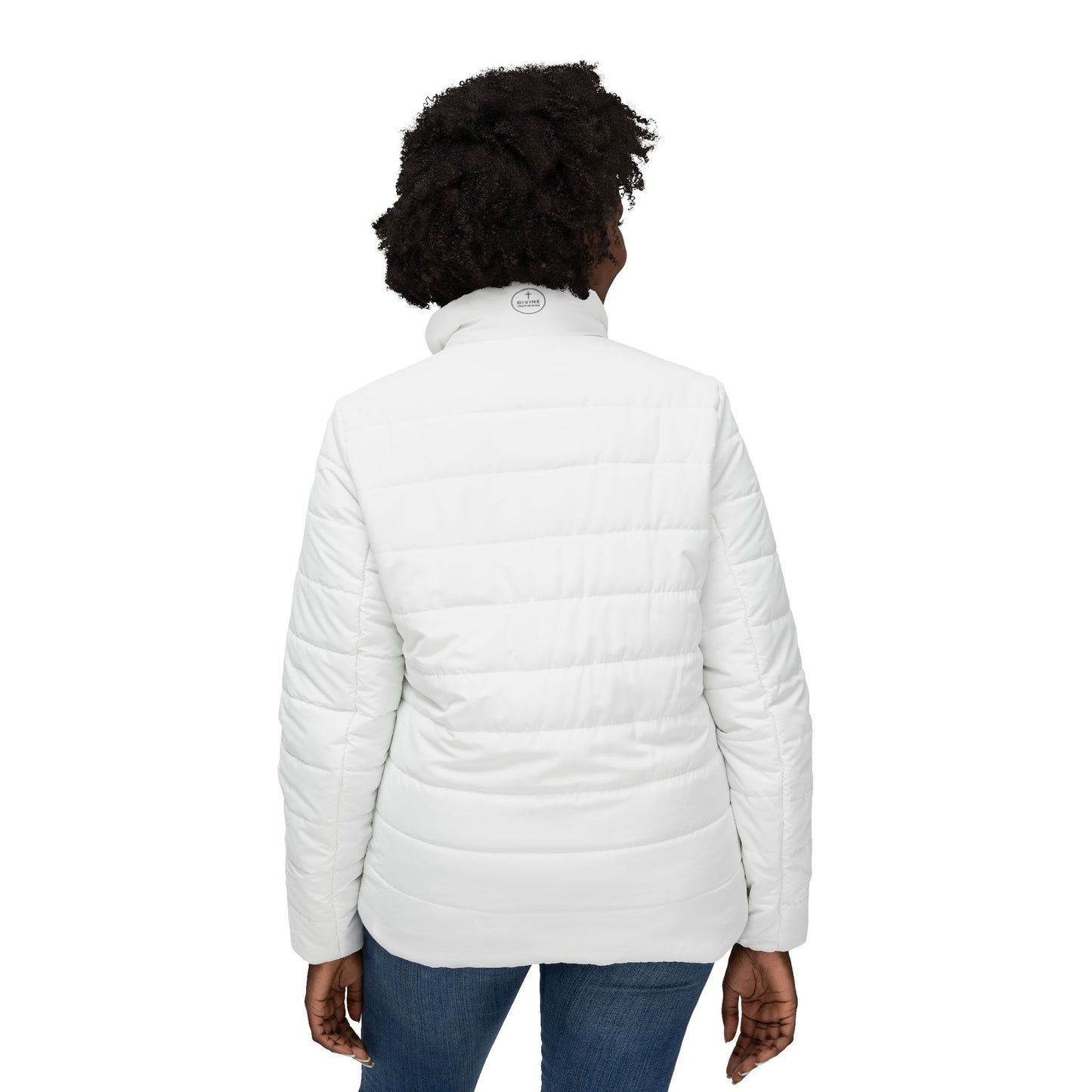 Blooming Faith Women’s Puffer Jacket – Floral Cross Crest