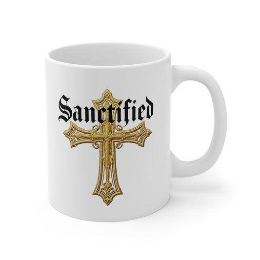 'Sanctified' Christian Cross Mug – 11oz & 15oz Ceramic Faith Cup