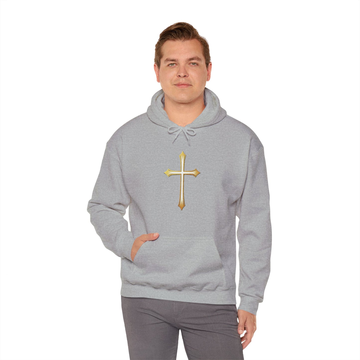 Men’s Gold Cross Hoodie – Bold Christian Faith Hoodie with Front & Back Design