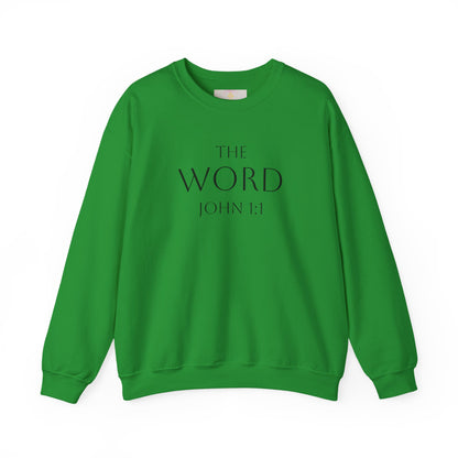 “The Word Eternal” – Men’s Christian Sweatshirt with Bold Dark Lettering (John 1:1)