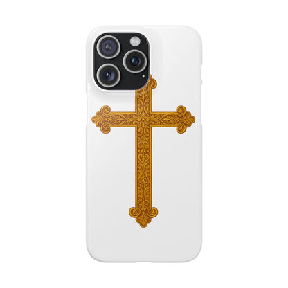White iPhone Snap Case – Gold Cross Design