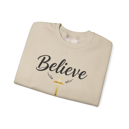 Believe Women’s Christian Sweatshirt – Golden Cross