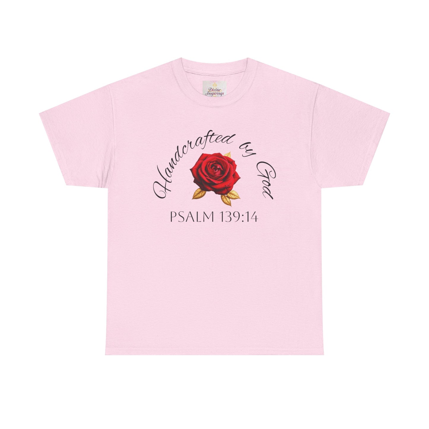 Handcrafted by God (Rose) - Woman's Christian T-Shirt (Dark Lettering)