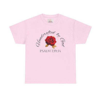 Handcrafted by God (Rose) - Woman's Christian T-Shirt (Dark Lettering)