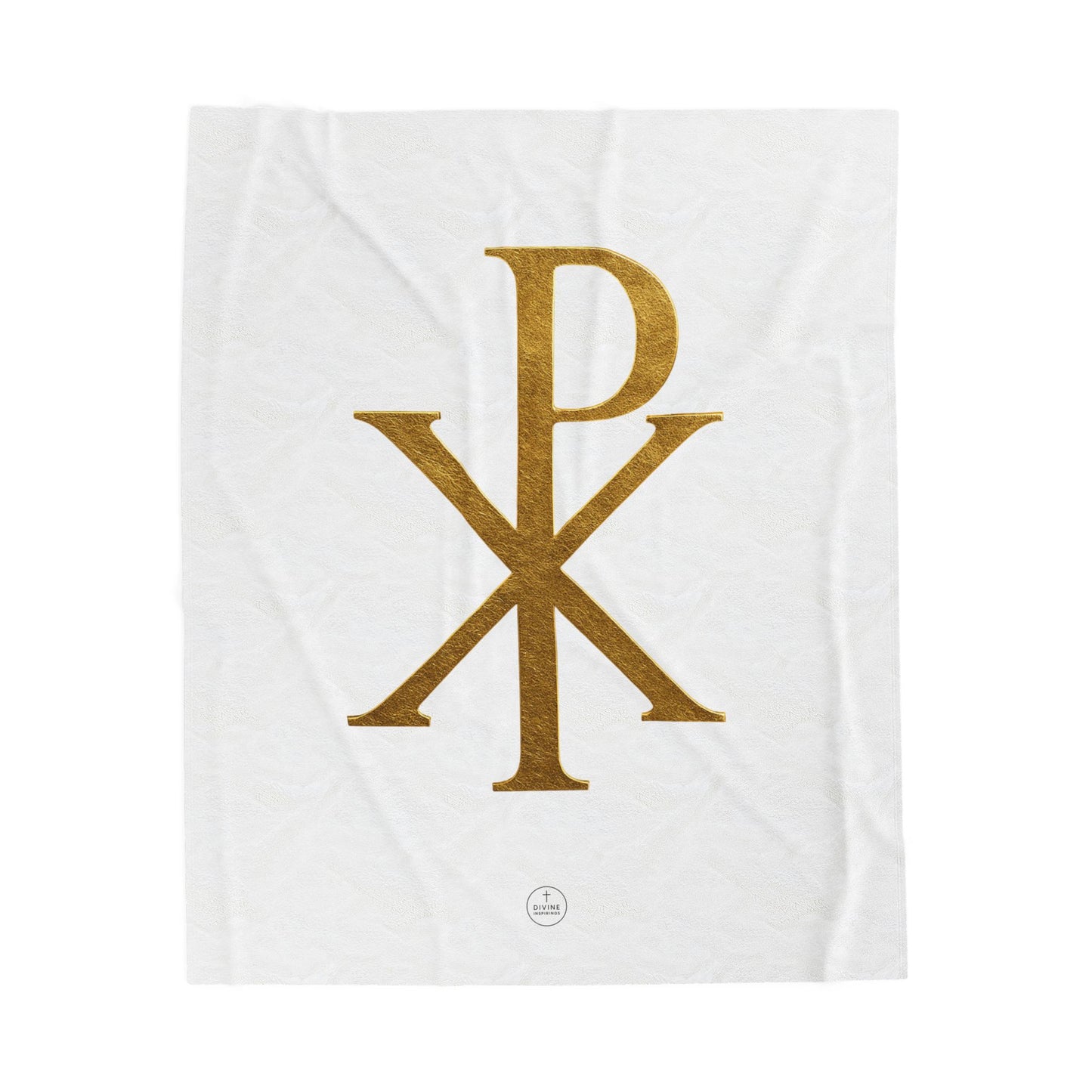 Radiant Faith Plush Blanket – Gold Chi Rho on White