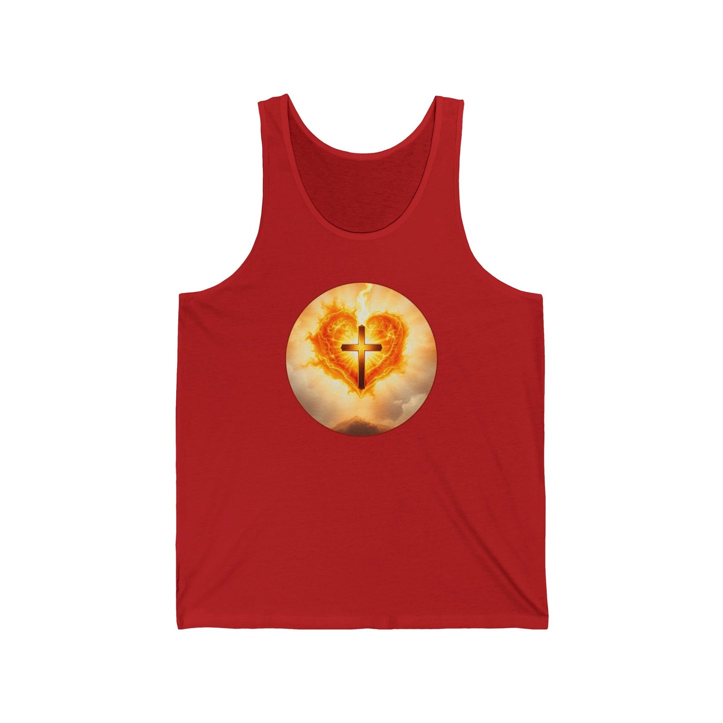 Women’s Sacred Heart Tank Top – Flaming Heart & Cross – Christian Devotional Wear