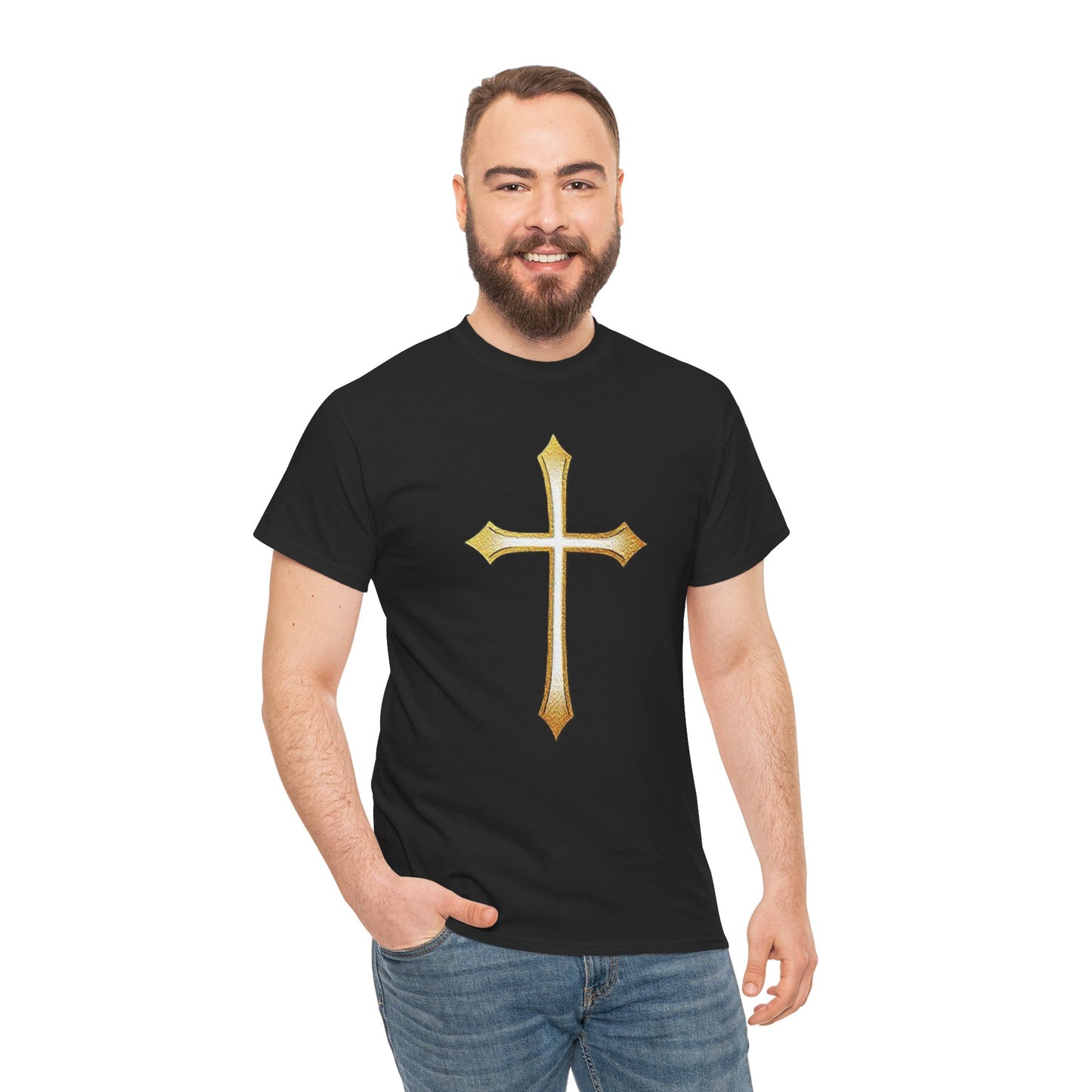 Men’s Gold Cross Tee – Christian Faith-Inspired Apparel
