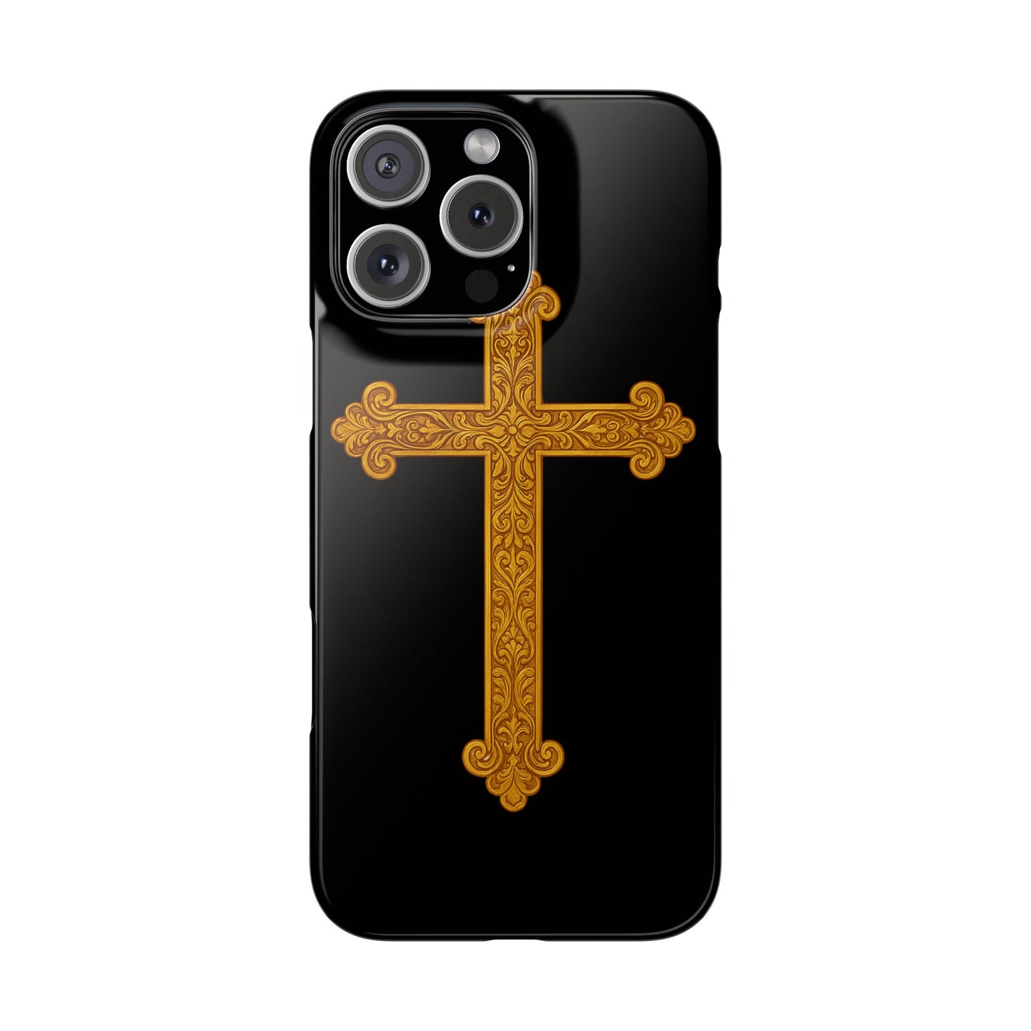 Black iPhone Snap Case – Gold Cross Design