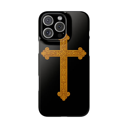 Black iPhone Snap Case – Gold Cross Design