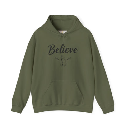 Women’s Believe Christian Hoodie – Praying Hands & Romans 10:9