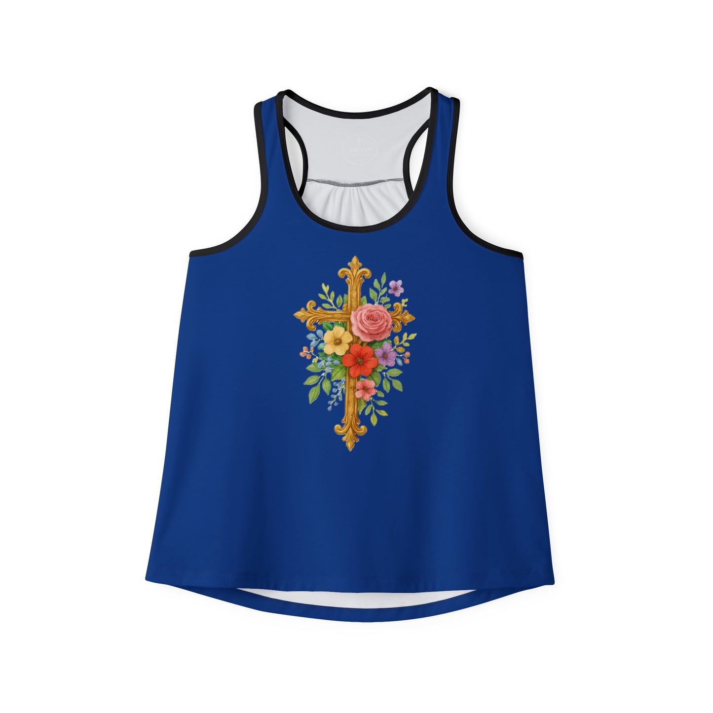 Floral Cross Women’s Christian Tank Top in Blue – Beauty in the Power of the Cross