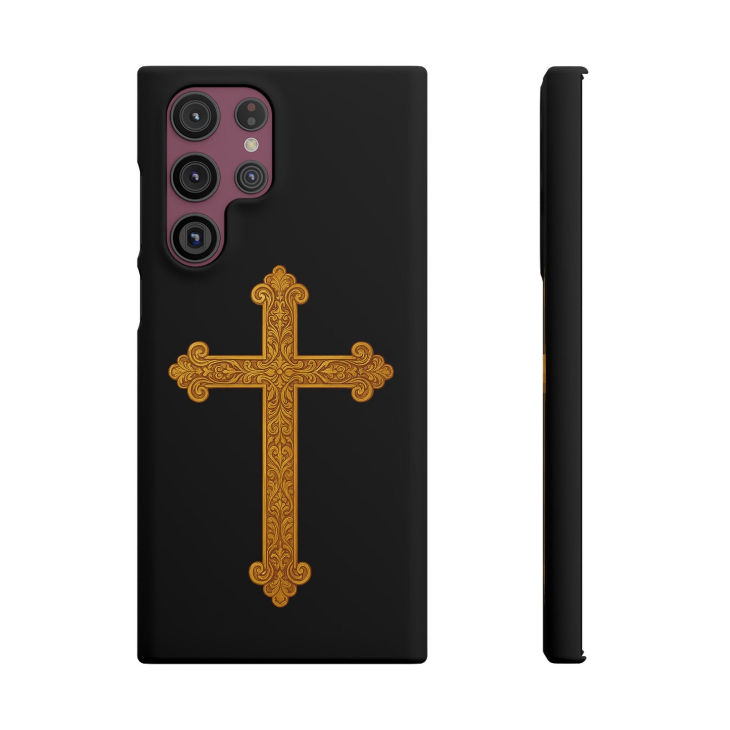 Black Samsung Snap Case – Gold Cross Design
