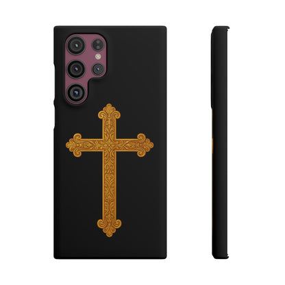 Black Samsung Snap Case – Gold Cross Design