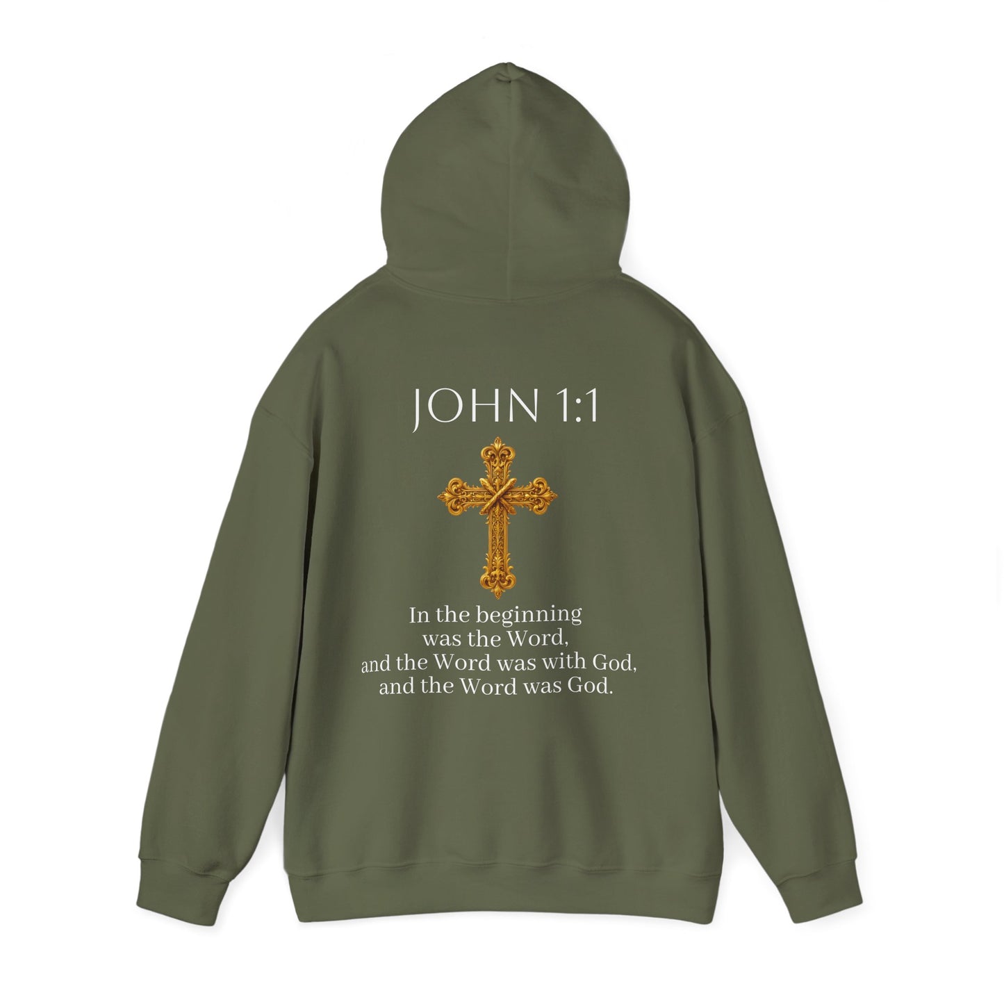“The Word Eternal” – Men’s Christian Hoodie with White Lettering (John 1:1)