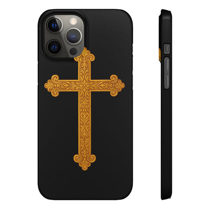 Black iPhone Snap Case – Gold Cross Design