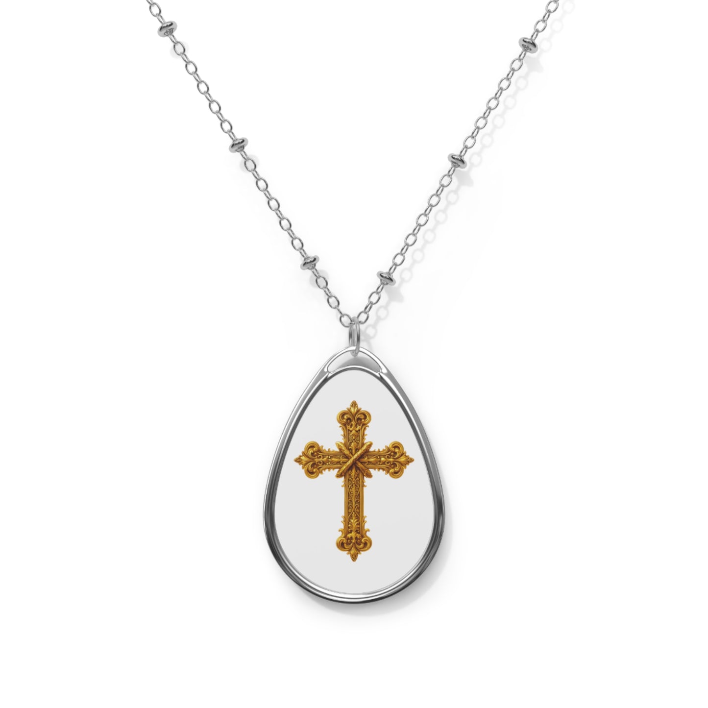 Pure Grace: Ornate White Cross Necklace – Christian Jewelry