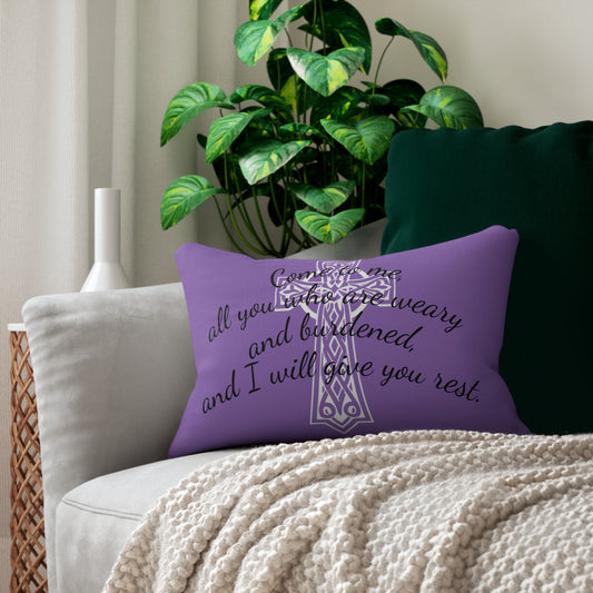 Matthew 11:28 Lumbar Pillow – Rest for the Weary (Literally in mauve!)