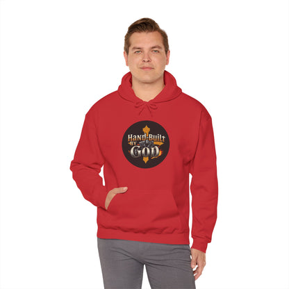 Hand Built by God Men’s Christian Hoodie – Cross & Engine Design