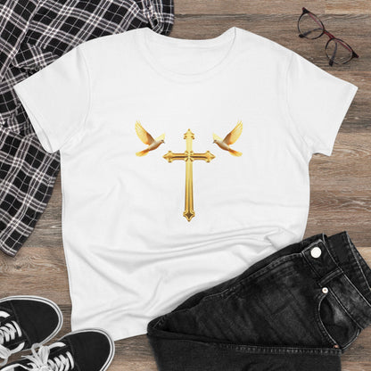 Flight of Grace – Gold Cross & Doves Tee