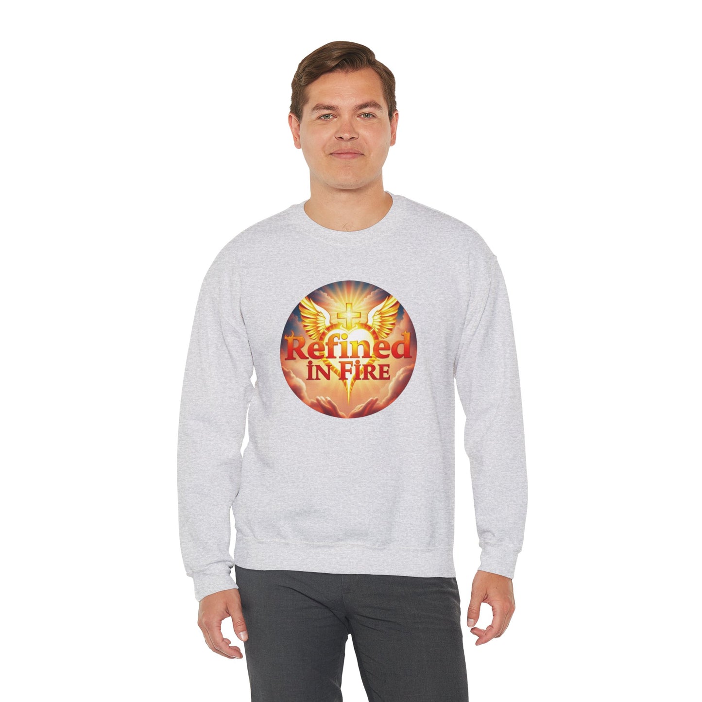 Men’s “Refined in Fire” Christian Sweatshirt – Bold Flame Design Pullover