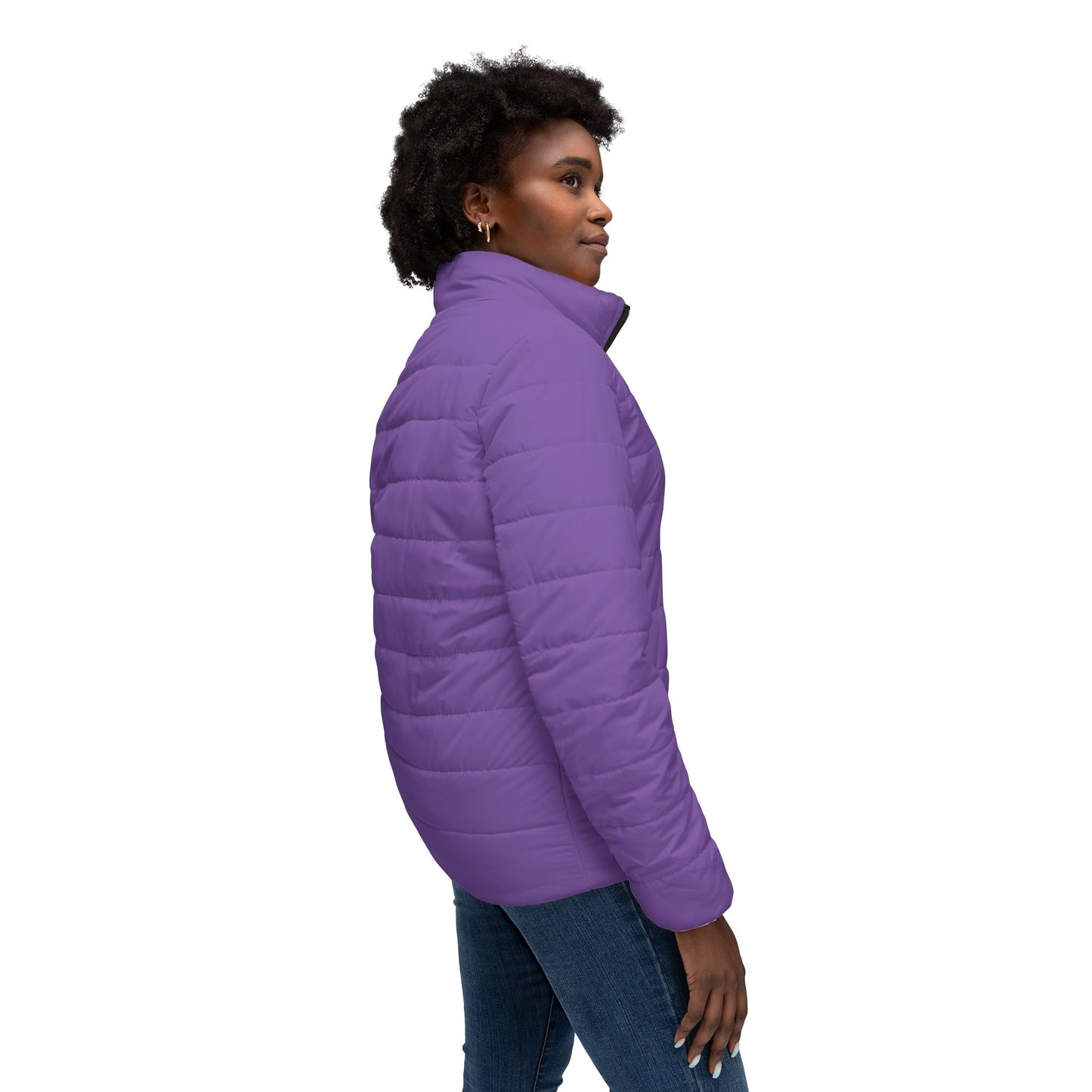 Blooming Faith Women’s Puffer Jacket in Mauve – Floral Cross Crest