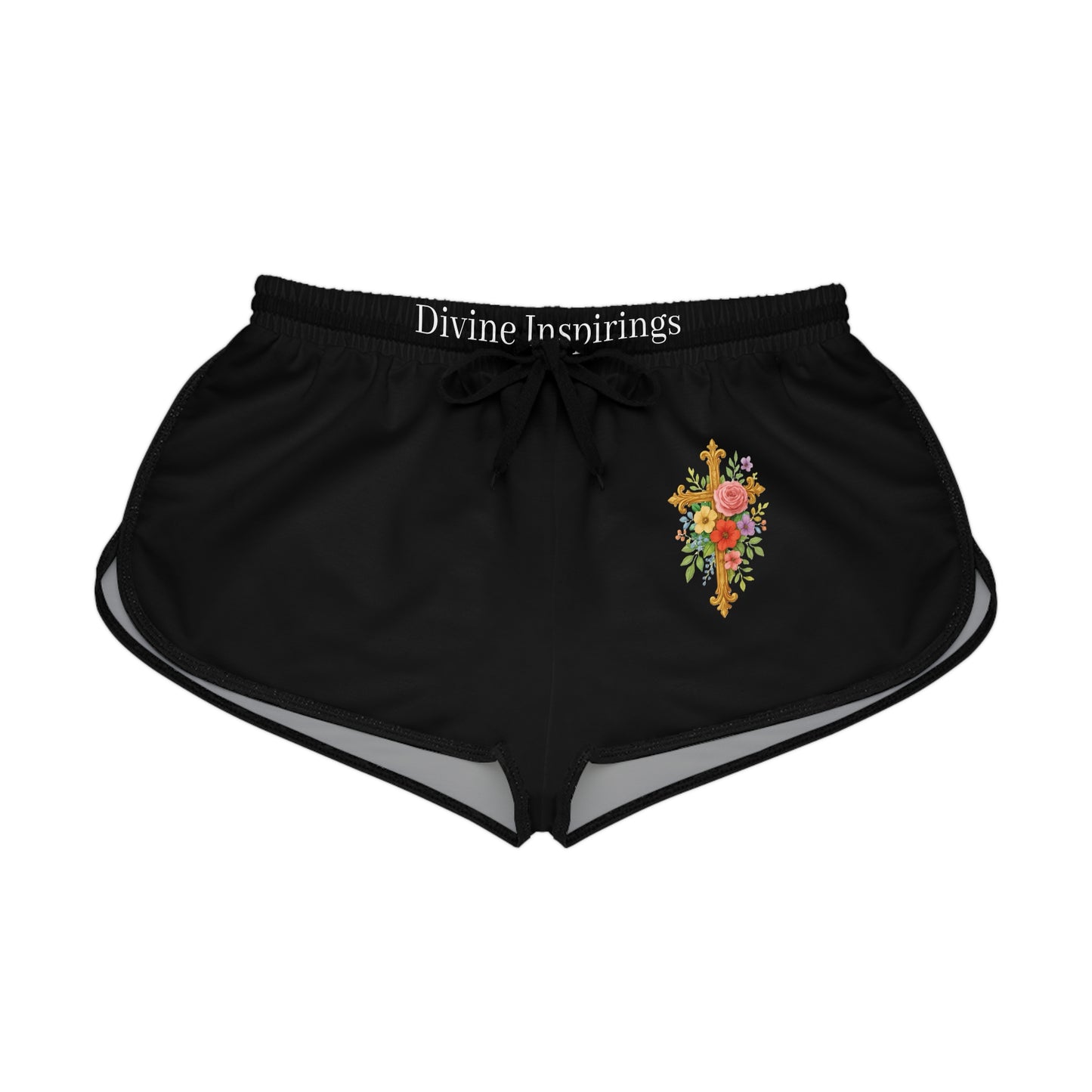 Blooming Faith Women's Shorts in Black with Floral Cross Design