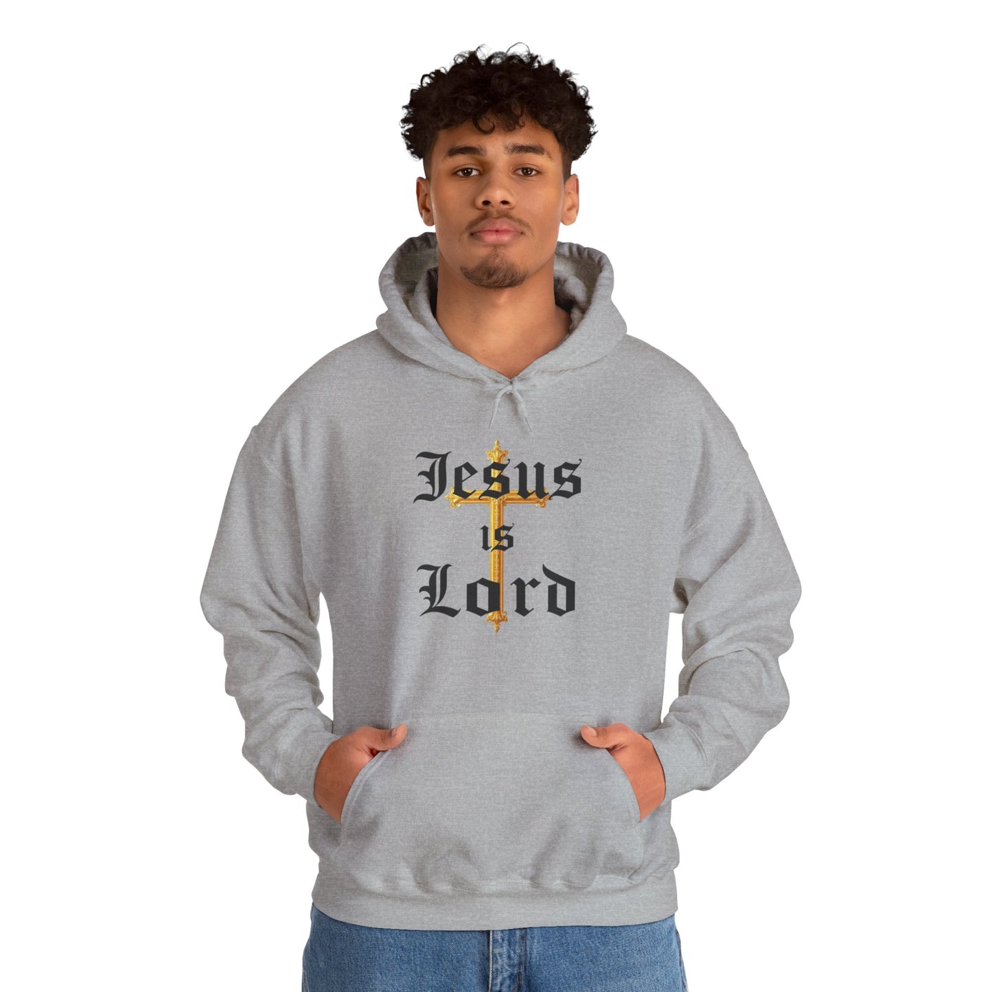 Men’s “Jesus is Lord” Christian Hoodie – Bold Cross Faith Pullover