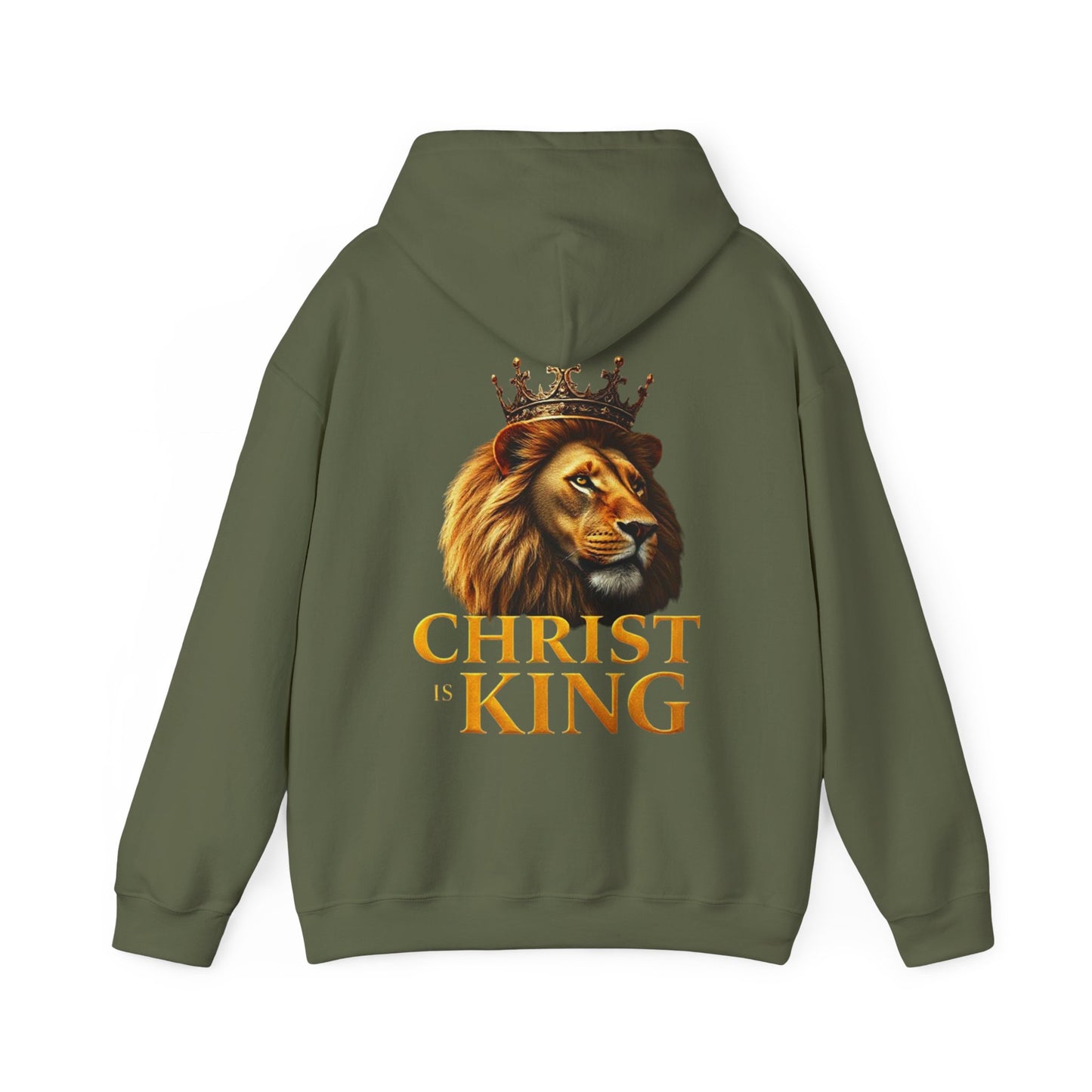 Alpha & Omega Power – Men’s Hoodie with Crowned Lion and Gold Cross