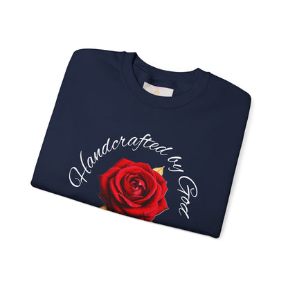 Handcrafted by God Rose Sweatshirt – White Lettering, Psalm 139:14