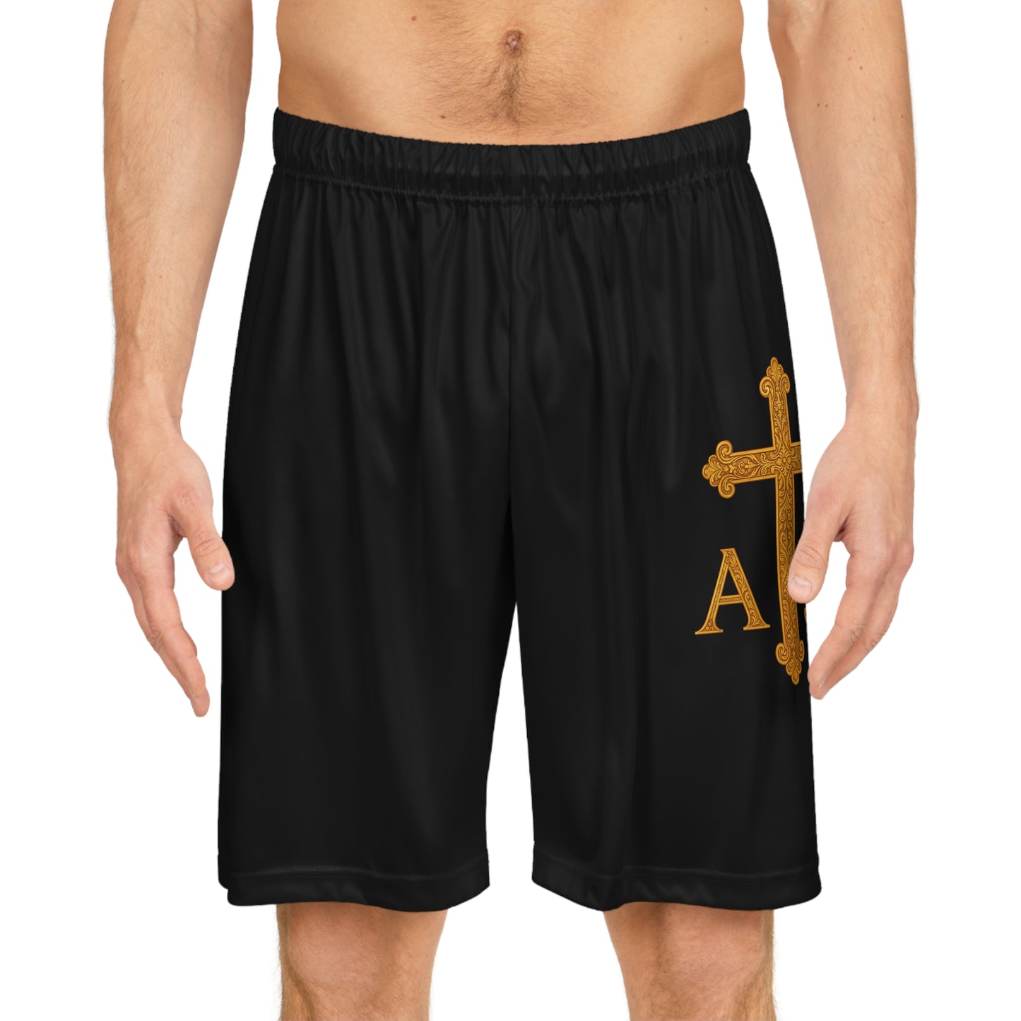 Men’s Alpha & Omega Basketball Shorts in Black – Faith-Inspired Symbolism