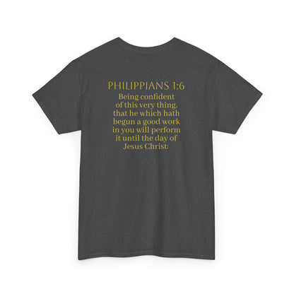 Becoming Men’s Faith Tee – Philippians 1:6 Edition (Light Lettering)
