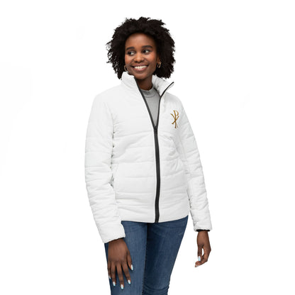 Heralded Faith Women’s Puffer Jacket – Gold Chi Rho Crest