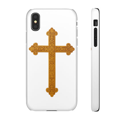 White iPhone Snap Case – Gold Cross Design