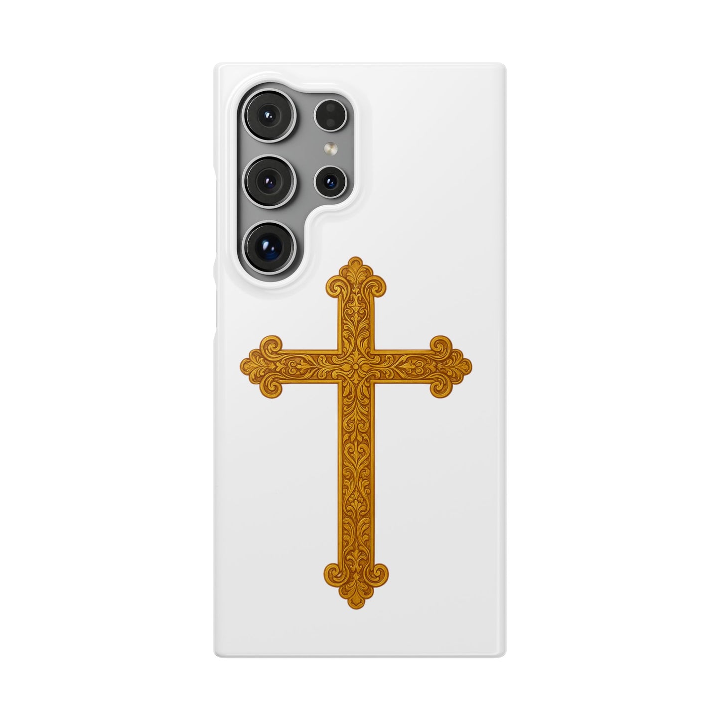 White Samsung Snap Case – Gold Cross Design