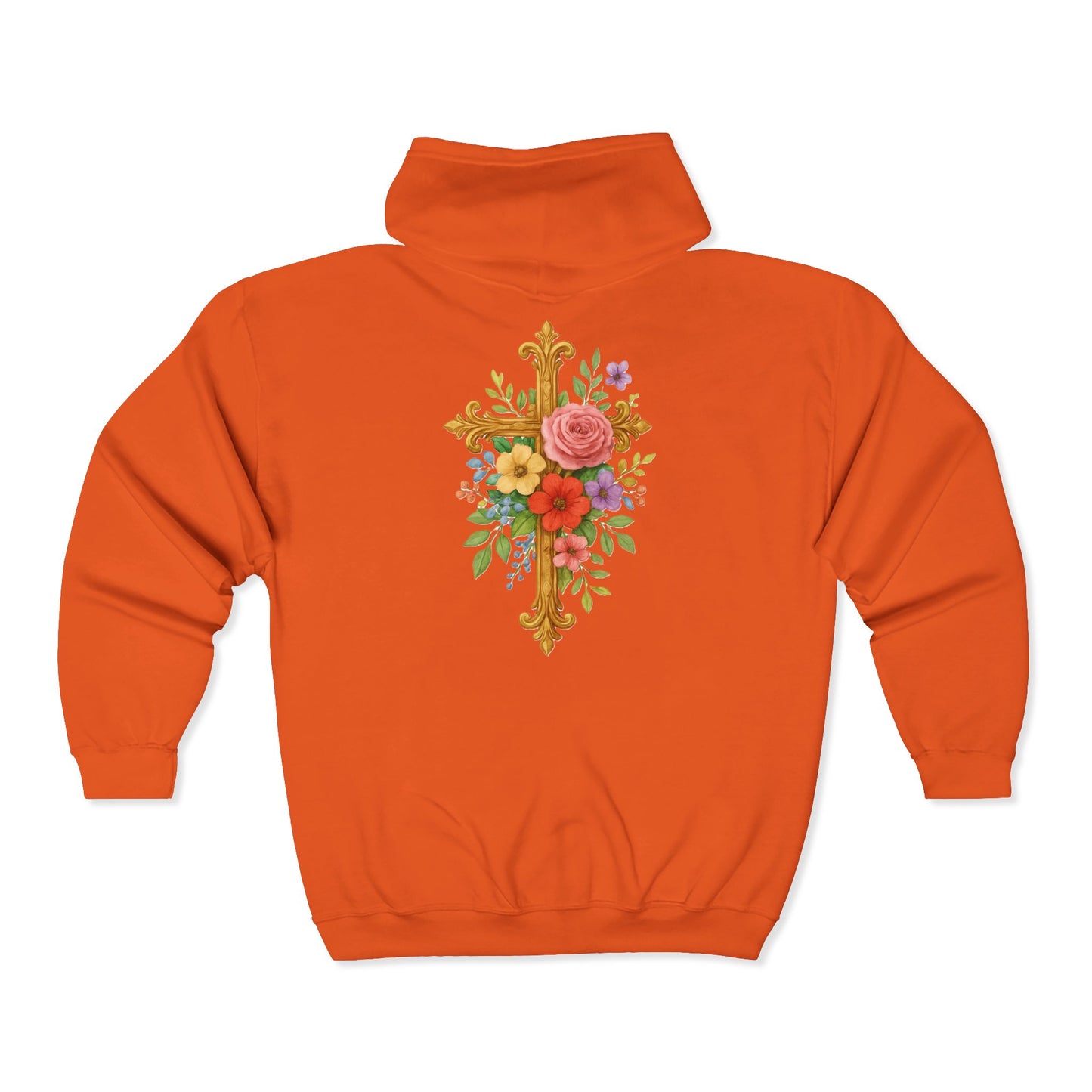 Blooming Faith Women's Zip-Up Hoodie with Floral Cross Design