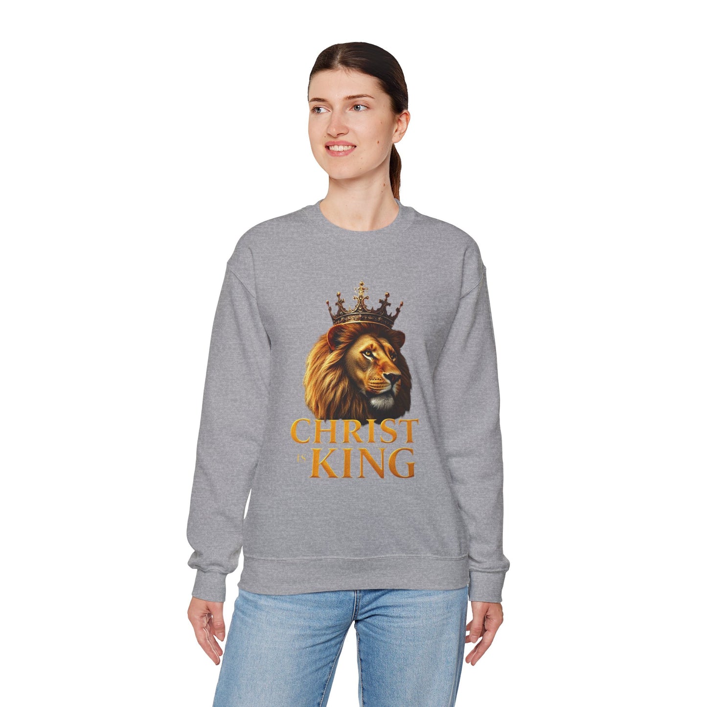Christ is King – Women’s Christian Sweatshirt with Crowned Lion & Cross