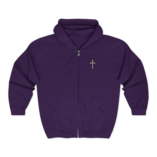 Men’s Modern Gold Cross Zip-Up Hoodie – Everyday Comfort with Faith