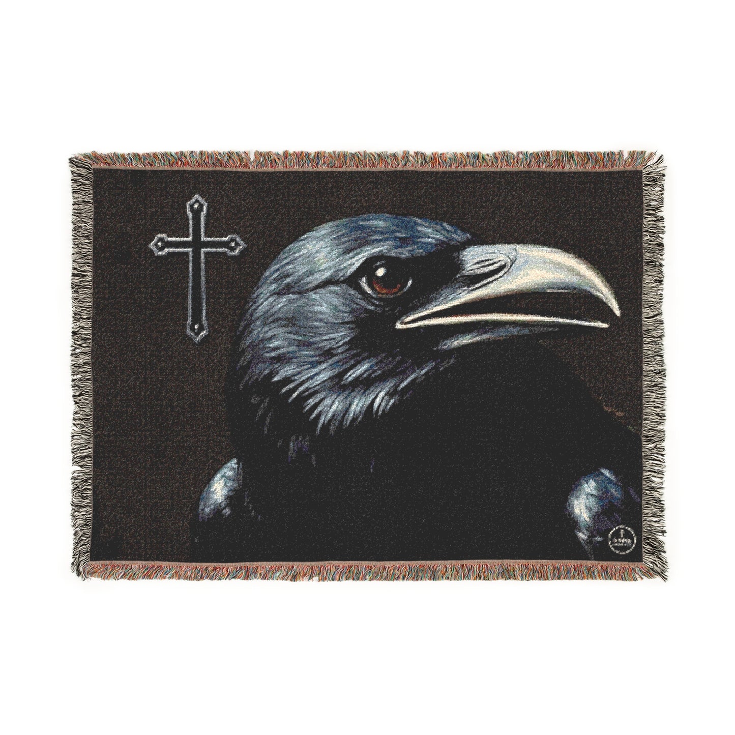 Divine Watcher Crow & Cross Woven Blanket – Bold Spiritual Decor