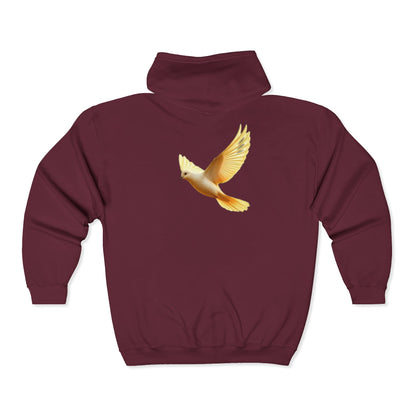 Peaceful Spirit Women's Zip-Up Hoodie with Dove in Flight Design