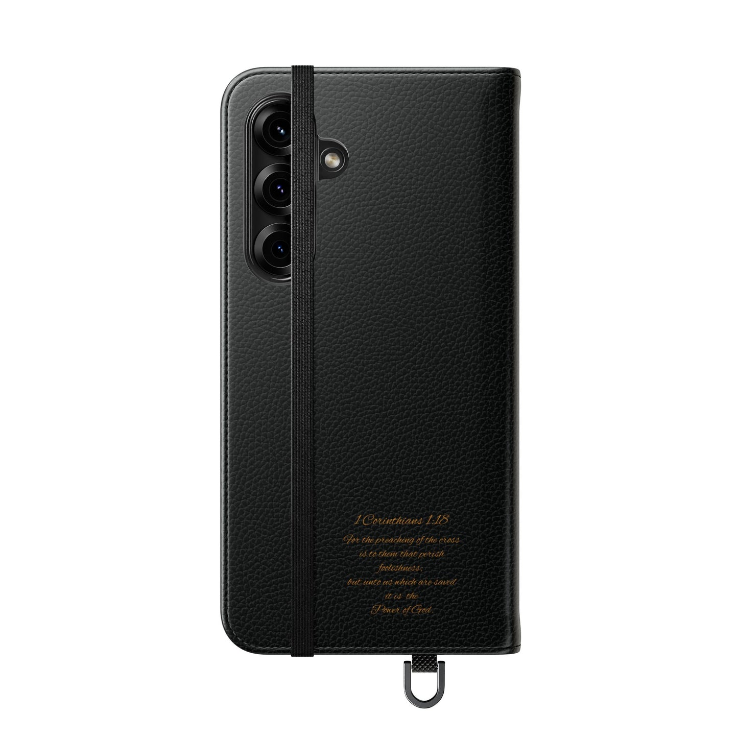 Black with Gold Cross & 1 Corinthians 1:18 - Samsung Flip/Wallet Phone Case