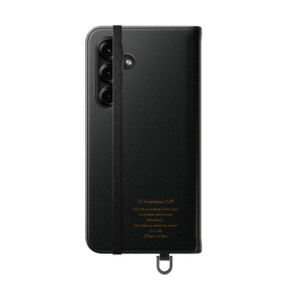 Black with Gold Cross & 1 Corinthians 1:18 - Samsung Flip/Wallet Phone Case