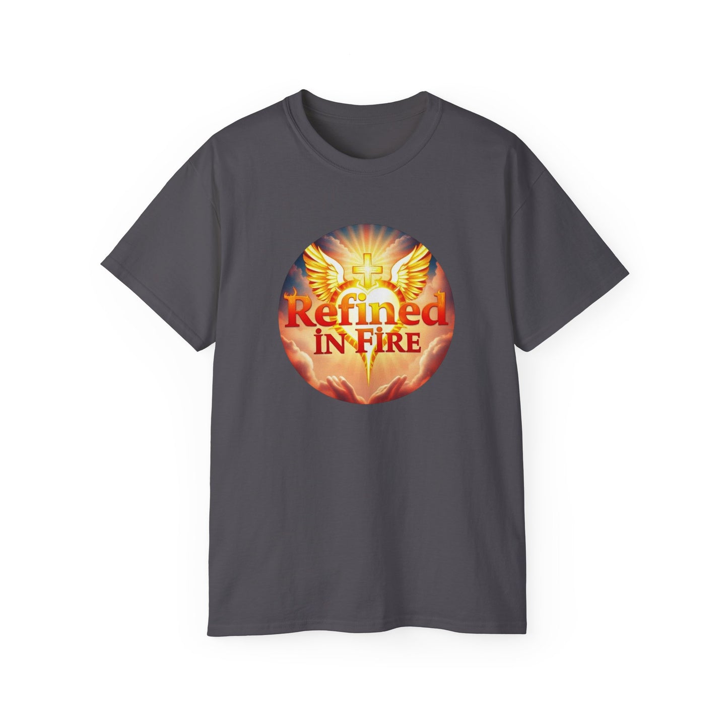 Men’s “Refined in Fire” Christian T-Shirt – Bold Flame Design Faith Tee