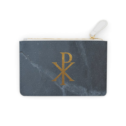 “Divine Seal” | Women’s Mini Clutch in Granite – Gold Chi Rho Elegance