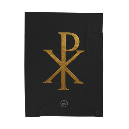 Eternal Glory Plush Blanket – Gold Chi Rho on Black