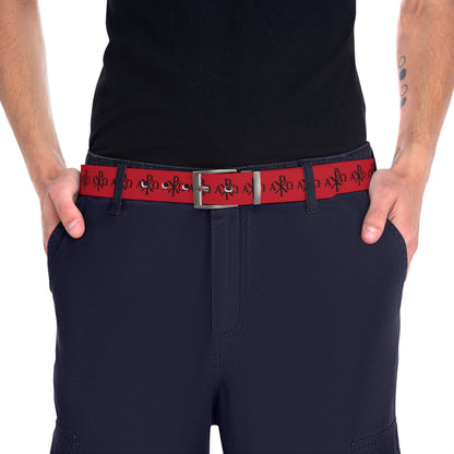 Eternal Order Belt in Red – Black Chi Rho with Alpha & Omega